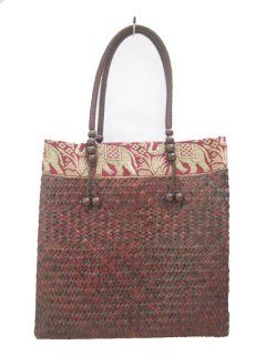 Sale Handmade Thai Woven Straw Shoulder or Hand Bag with Silk Elephant Design Gift C5 