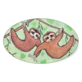 Sloth Love Valentine Oval Stickers
