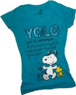 YOLO Dictionary Definition    Snoopy    Peanuts Crop Sleeve Fitted Juniors T Shirt, Large Clothing