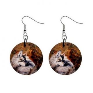 Autumn Wolf Wildlife Earrings Limited Edition Art Jewelry Clothing