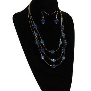 345p 28 Bead String Gold Plated Blue Necklace Earring Set Jewelry Sets Jewelry