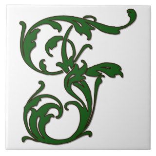 Leaf Letter F in Green Monogram Tile