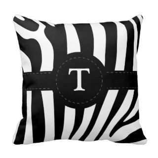 Zebra stripes monogram initial T custom pillow