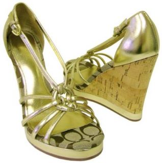 Coach A8177 Joslin Metallic Kid Leather Strappy Wedge Shoes Sandals (11, gold) Shoes