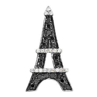 0.50 Carat (ctw) 10K White Gold Round Black & White Diamond Eiffel Tower Pendant 1/2 CT Pendant Slides Jewelry