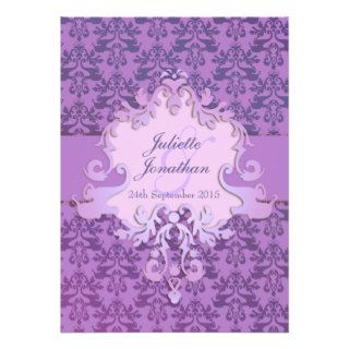 Elegant elephant damask purple wedding invitation