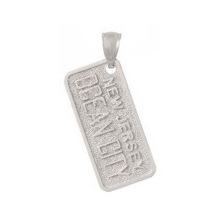 Charms 14K White Gold Ocean City, Nj License Plate Textured Million Charms Jewelry