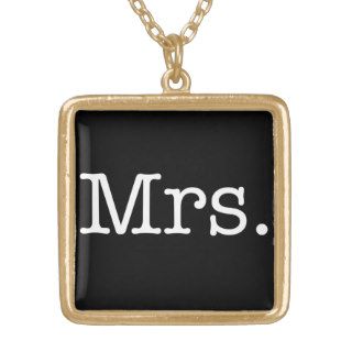 Black and White Mrs. Wedding Anniversary Quote Necklace