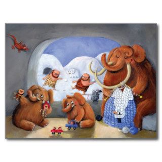 Woolly Mammoth Family in Ice Age Post Card