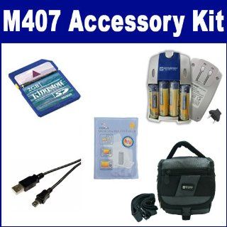 HP PhotoSmart M407 Digital Camera Accessory Kit includes ZELCKSG Care & Cleaning, SDC 27 Case, KSD2GB Memory Card, USB5PIN USB Cable, SB257 Charger  Camera & Photo
