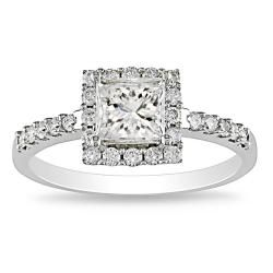 Miadora 14k White Gold 1 3/8ct TDW Diamond Halo Engagement Ring (H I, I1 I2) Miadora One of a Kind Rings