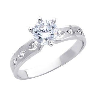 14K White Gold High Polish Finish Round cut Top Quality Shines CZ Cubic Zirconia Ladies Wedding Engagement Ring Band Jewelry