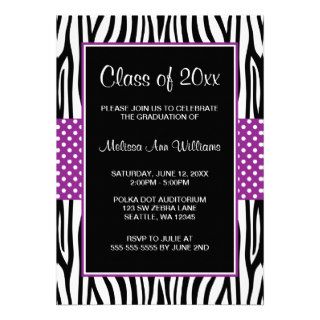 Zebra Purple Polka Dot Graduation Announcement