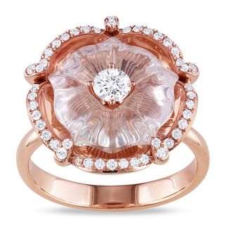 Miadora 14k Pink Gold Rose Quartz and 1/2ct TDW Diamond Ring (G H, SI2) Miadora Gemstone Rings