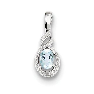 Sterling Silver Aquamarine & Diamond Pendant Jewelry