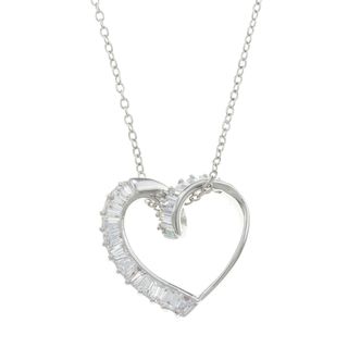 City Style Silvertone Clear Cubic Zirconia Open Heart Necklace City Style Cubic Zirconia Necklaces