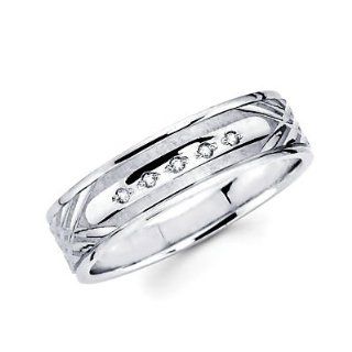 .05ct Diamond 14k White Gold Mens Matching Wedding Ring Band (H I Color, I1 Clarity) Jewelry