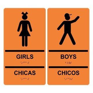ADA Girls Boys Set Bilingual Braille Sign RRB 135 155Pair BLKonORNG  Business And Store Signs 