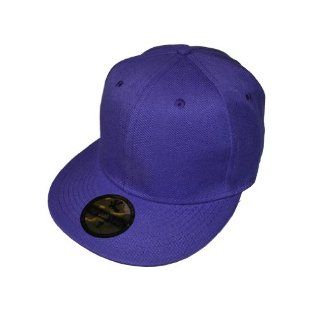 Plain Purple Fitted Flat Peak Baseball Cap 7 5/8" 