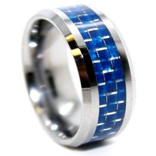 10mm Tungsten Blue Carbon Fiber Mens Wedding Band (Sizes Available 7 17) Jewelry