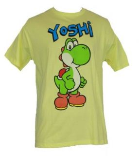 Super Mario Brothers (Nintendo Wii, Galaxy, Kart) Mens T Shirt   Giant Jumping Yoshi on Yellow (Extra Large) Clothing