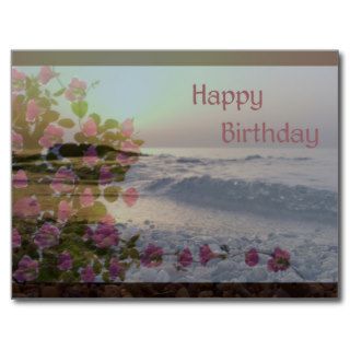 Happy Birthday   Ocean & Bougainvillea flowers Post Cards