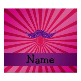Personalized name purple glitter mustache posters