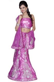 Deep Fuchsia Pink Net Embroidered Wedding and Bridal Lehenga Choli Clothing