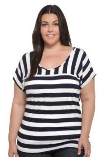 White And Navy Striped With Crochet Back Stripe Top Fashion T Shirts