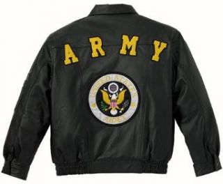 Black Leather Army Logo Jacket, Large" Clothing