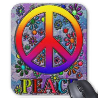 Retro Peace Sign Text & Flowers Mousepad