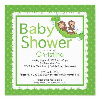 Little Monkey Pea Pod Baby Shower Invitations