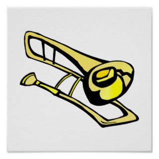 stylized yellow trombone graphic image print