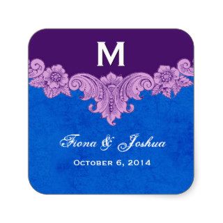 Purple Vintage Frame Custom Monogram Wedding Square Sticker