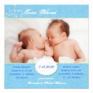Photo Birth Announcement for Twin Boys (Blue)
