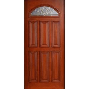 Main Door Mahogany Type Prefinished Cherry Beveled Brass Fanlite Glass Solid Wood Entry Door Slab SH 553 CH B
