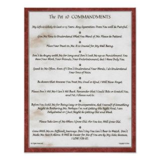 The Pet 10 Commandments for PetsCats, Dogs etc. Posters