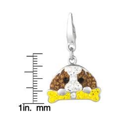 Sterling Silver Brown, Clear, Yellow and Black Crystal Dog and Bone Charm Silver Charms