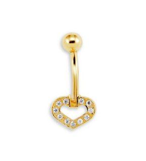 New 14k Yellow Gold CZ Heart 14g Belly Button Ring Jewelry
