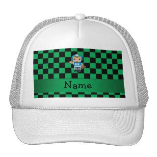 Personalized name football player green checkers trucker hat