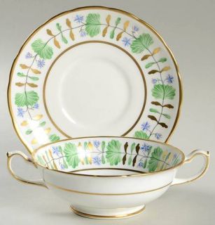 Hammersley Palmetto Footed Cream Soup Bowl & Saucer Set, Fine China Dinnerware  