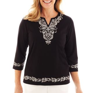 Alfred Dunner Monte Carlo Embroidered Scroll Yoke Knit Top, Womens