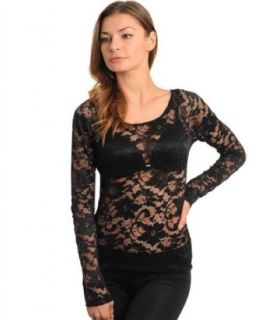Oh My JulianFlack Floral Lace Round Neck Long Sleeve blouse top t shirt