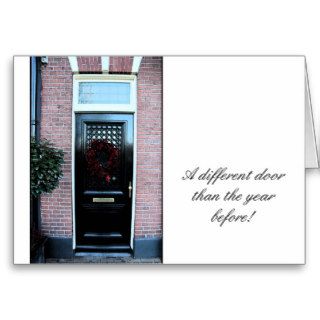Different door   Christmas wreath new address card