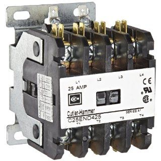 Eaton C25END425B Definite Purpose Contactor, 50mm, 4 Poles, Screw/Pressure Plate, Quick Connect Side By Side Terminals, 25A Current Rating, 2 Max HP Single Phase at 115V, 7.5 Max HP Three Phase at 230V, 10 Max HP Three Phase at 480V, 208 240VAC Coil Voltag