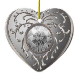 Silver Fairy Jewel Heart Christmas Ornaments