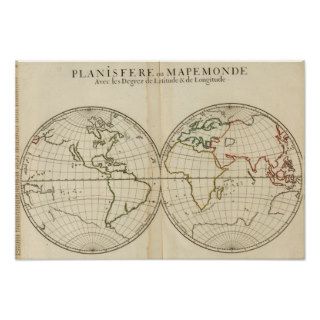 World Map with Latitude and Longititude Posters