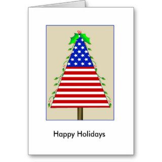 Patriotic Christmas Tree Holly, Happy Holidays Cards