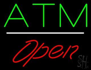 ATM Script1 Open White Line Neon Sign 24" Tall x 31" Wide x 3" Deep  Business And Store Signs 