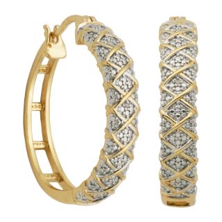 Bridge Jewelry 18K Gold Plated Diamond Accent Hoop Earrings
